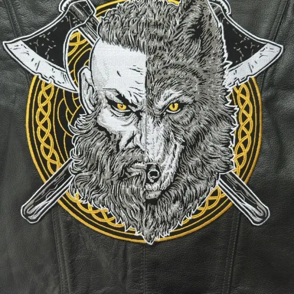 Large embroidered patch on a vest