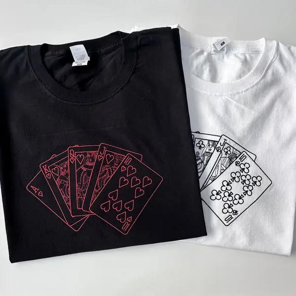 T-shirts embroidered with playing cards for a local casino