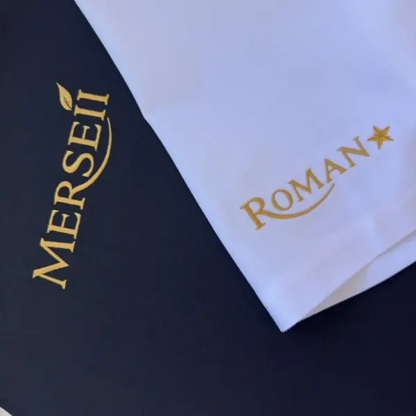 Gold-embroidered textiles for a restaurant