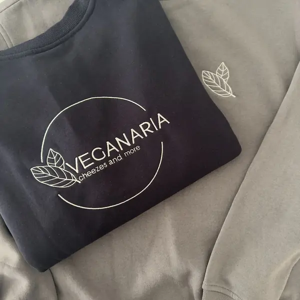 Embroidered sweatshirts for the Veganaria brand